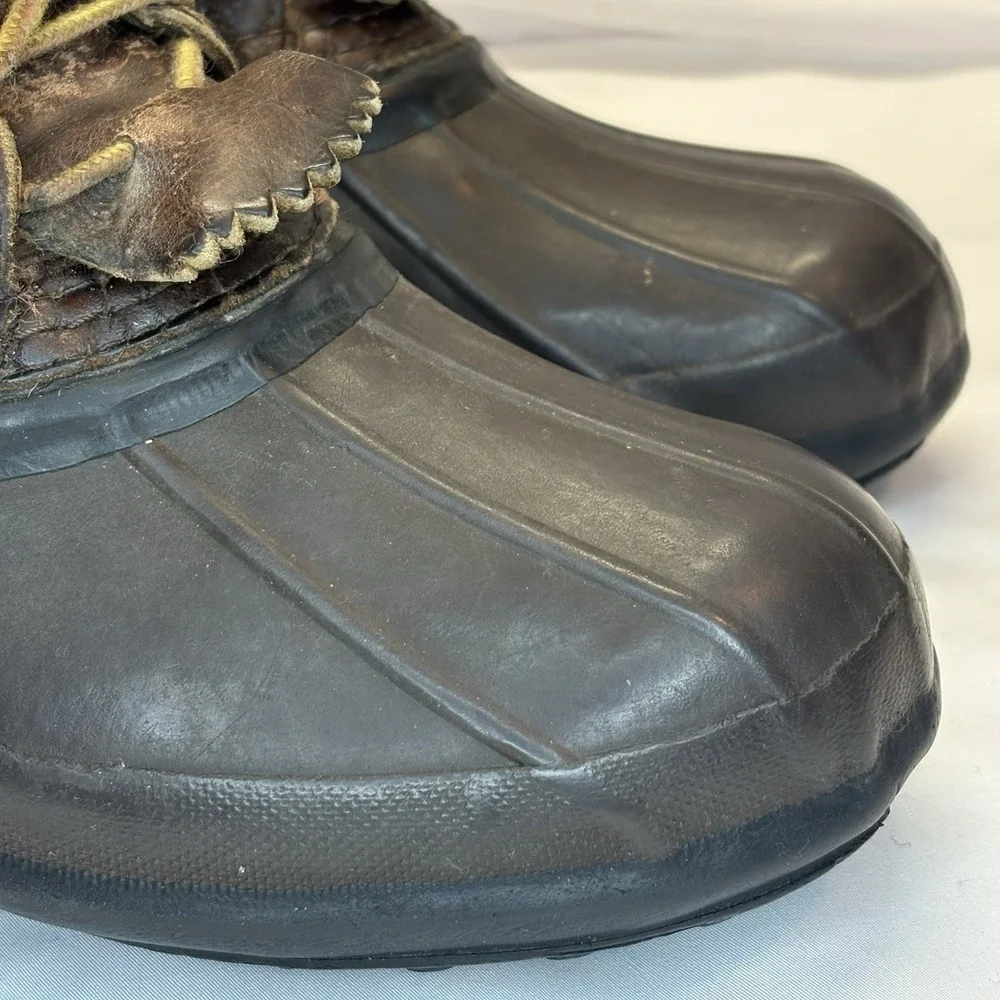SCHNEE'S Winter Snow PAC BOOTS Mens 7!Brown Leather Rubber Vamps & Warm Liners